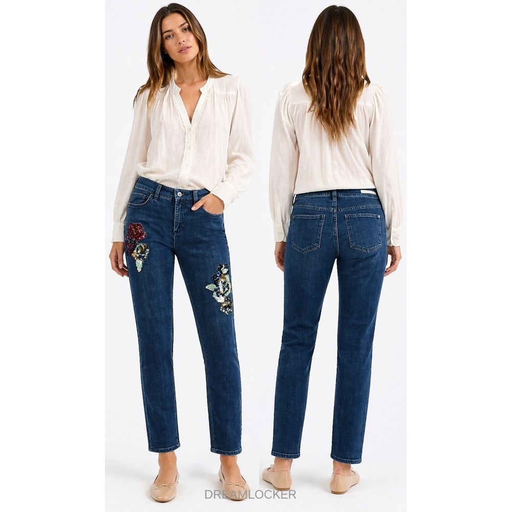 Anthro Pilcro Floral Jeans Slim Sequin Boyfriend Mid Rise Denim Boho Festival 28